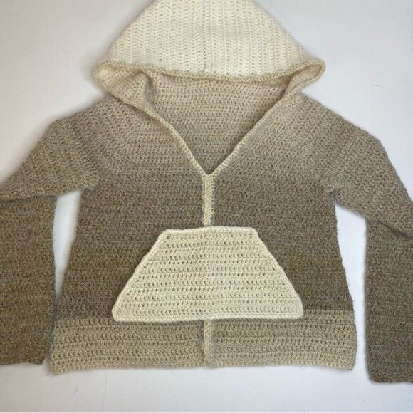 Handmade Women's NEW Tan Ombré V-Neck Long Sleeve Hooded Knit Sweater/C36 - Picture 8 of 11